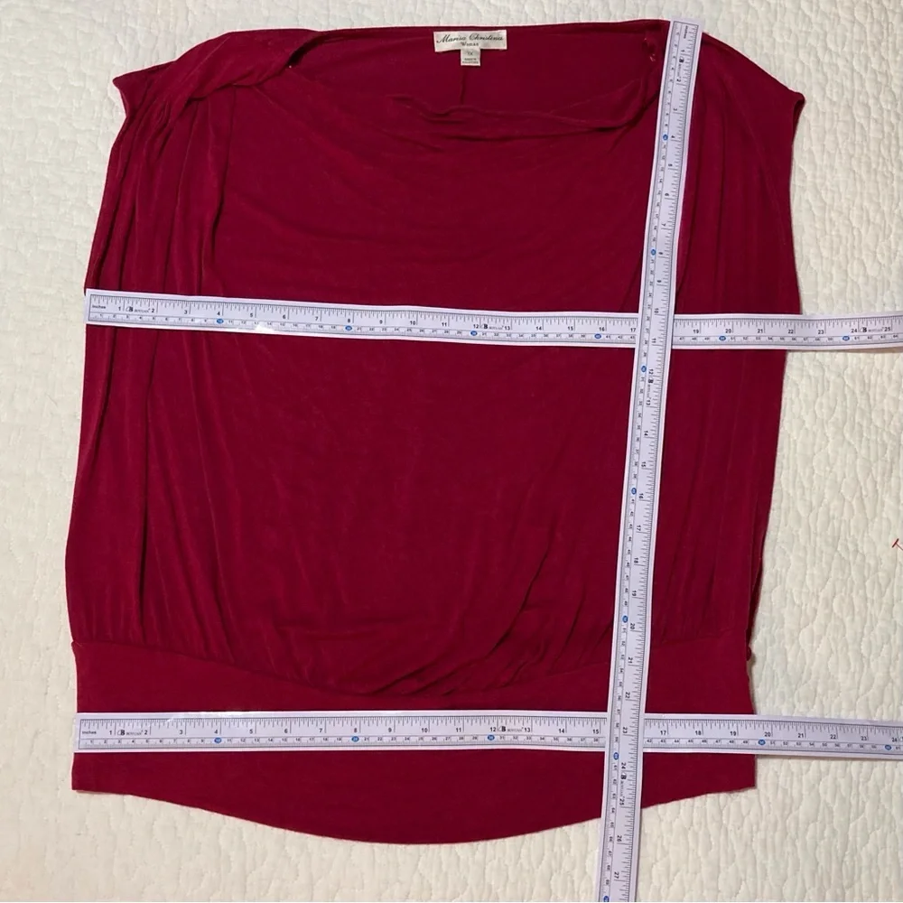 Marisa Christina Red Draped Cap Sleeve Blouse | Soft & Comfy | Summer Parties - Picture 3 of 8